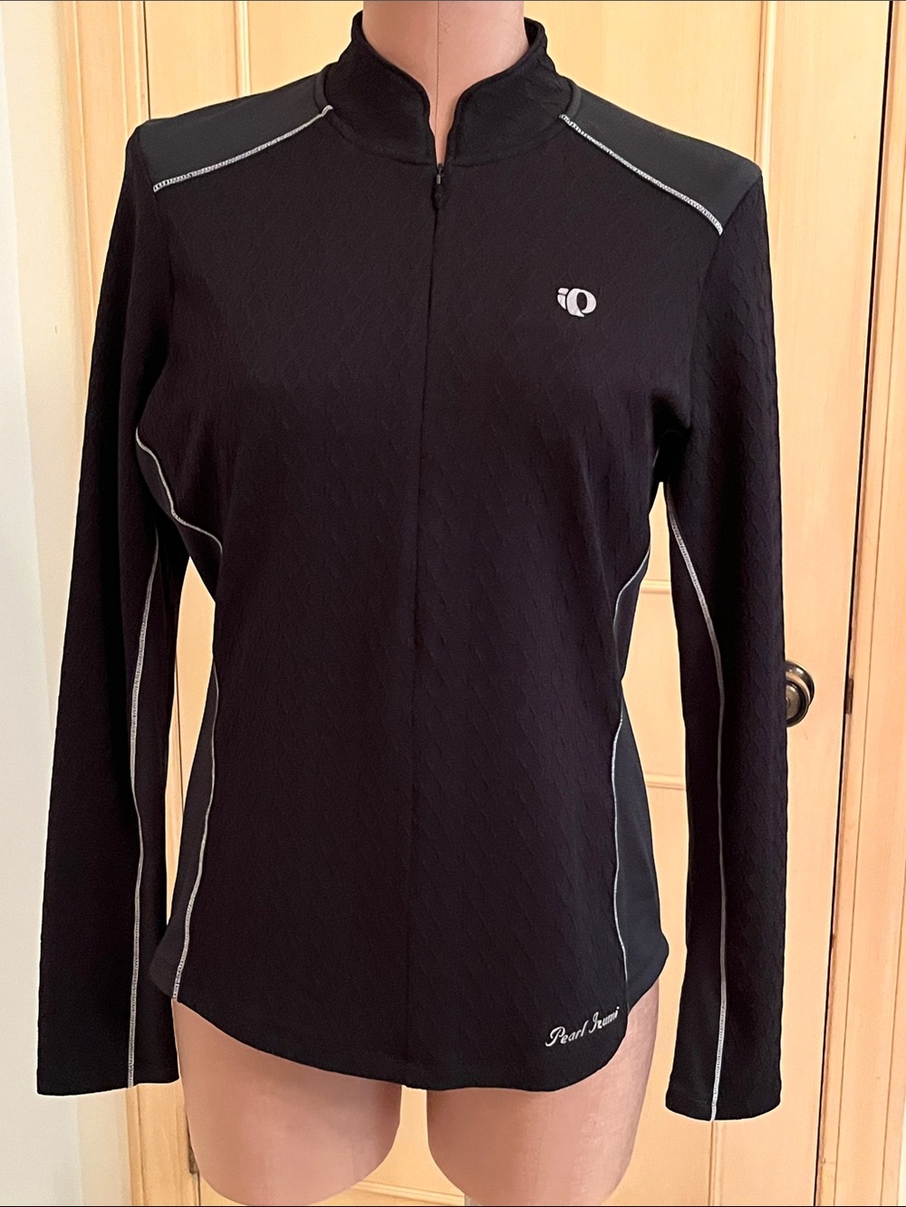 PEARL IZUMI Workout/Cycling Women's BLK/Grey L.SLV Back Pocket Half Zip Jersey L